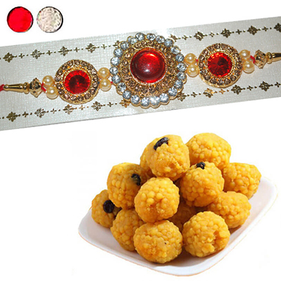 "Rakhi - SR-9290 A (Single Rakhi),  500gms of Laddu - Click here to View more details about this Product